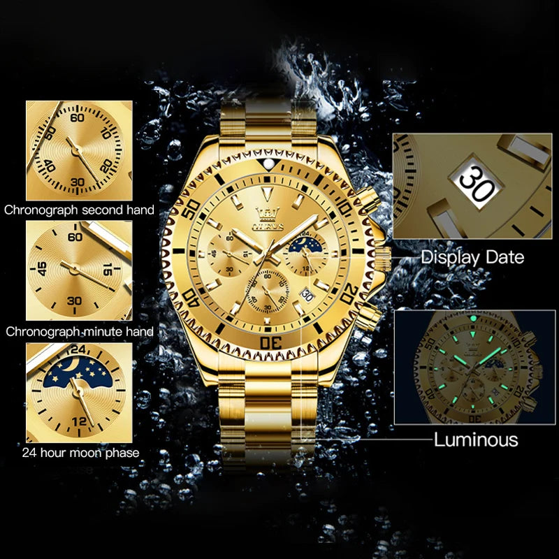 Luxe Élégant : Montre Homme OLEVS Moon Phase Chronographe