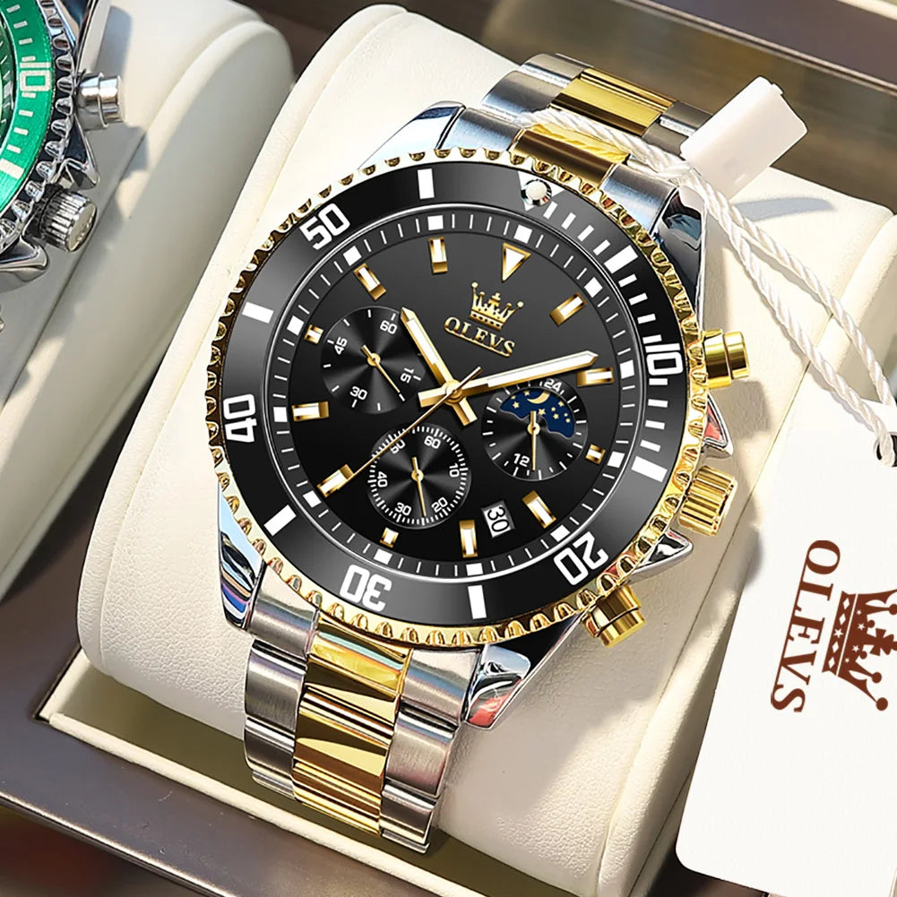 Luxe Élégant : Montre Homme OLEVS Moon Phase Chronographe