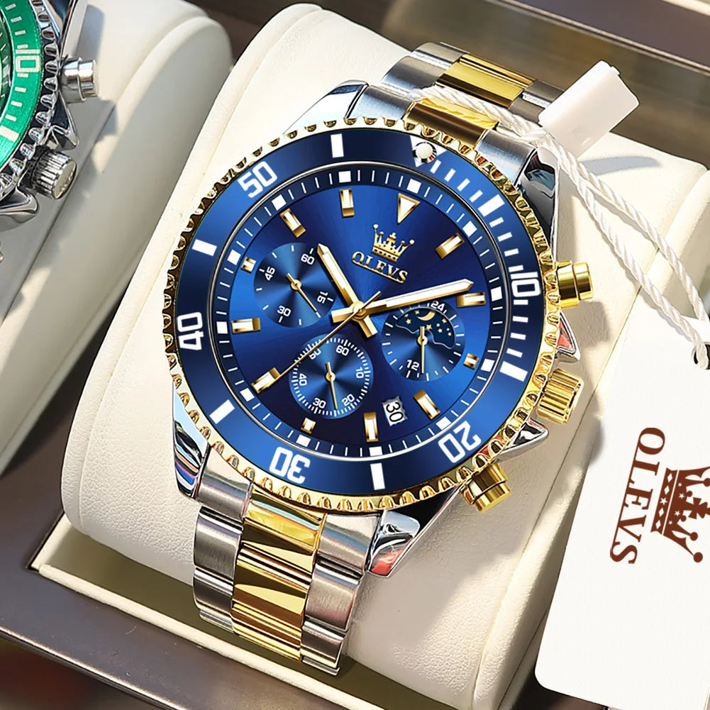 Luxe Élégant : Montre Homme OLEVS Moon Phase Chronographe