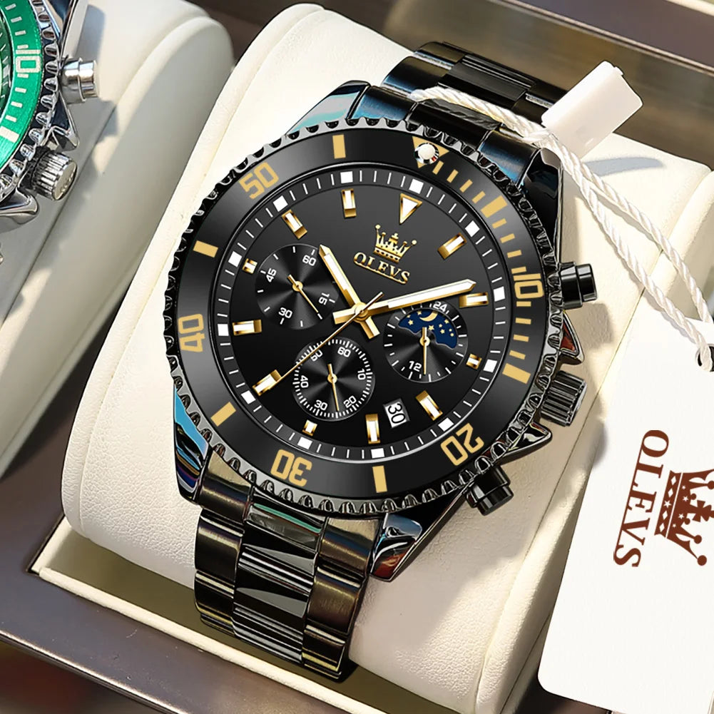 Luxe Élégant : Montre Homme OLEVS Moon Phase Chronographe