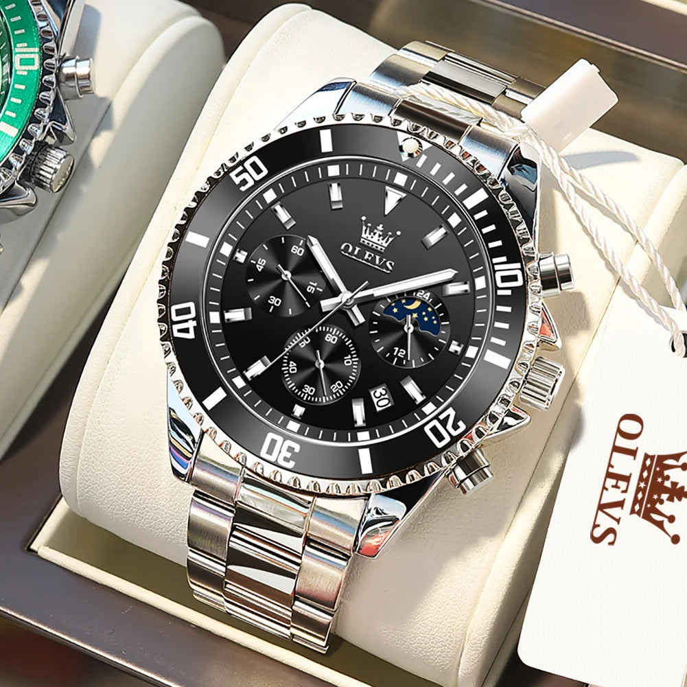 Luxe Élégant : Montre Homme OLEVS Moon Phase Chronographe