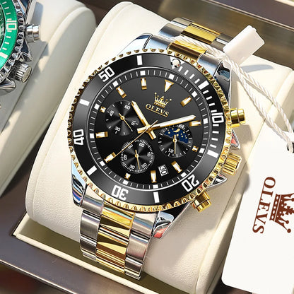 Luxe Élégant : Montre Homme OLEVS Moon Phase Chronographe
